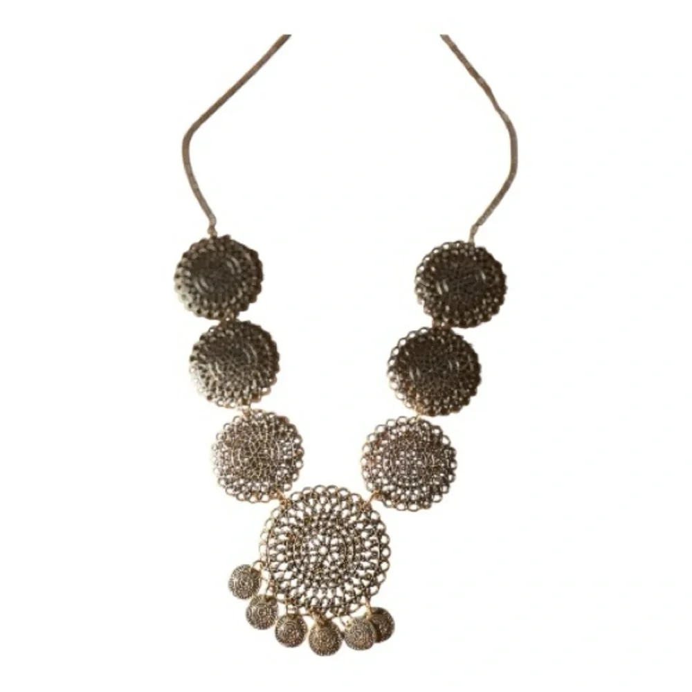 Andante Antique Gold Filigree Statement Necklace & Earring Set NWT - Picture 4 of 6